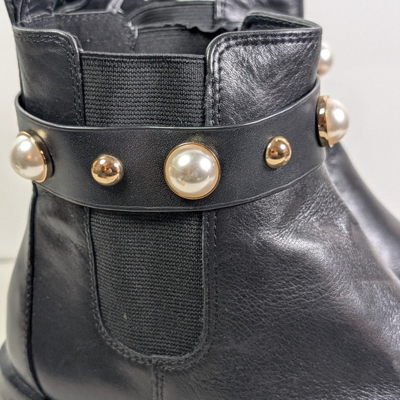 KARL LAGERFELD Paris Pola Black Leather Embellished Chelsea Ankle Boot Women's 8 - Picture 8 of 11